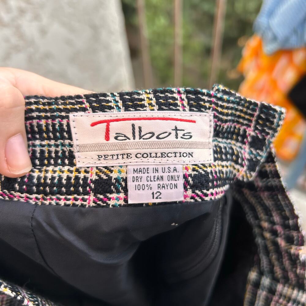 Vintage Talbots Petite Collection Plaid Tartan Black Skirt Size 12 (Small) - Picture 3 of 4